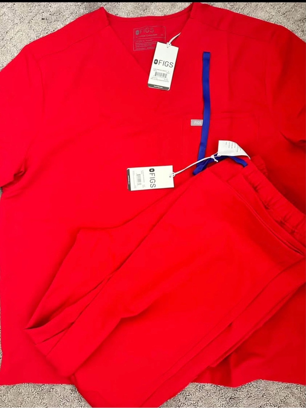 Figs Mens Bright Red Track Pants & Scrub Top SET